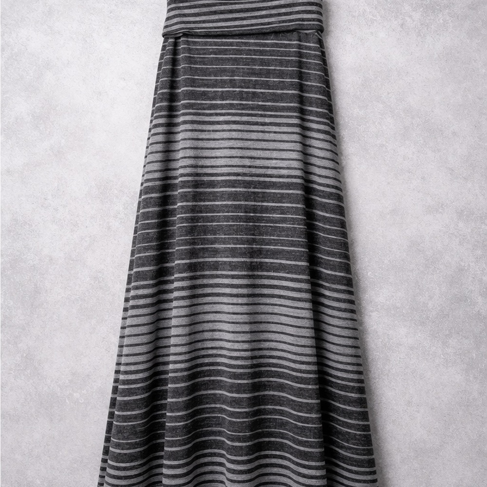 Gray Striped Maxi Skirt Fold Over Waist Mossimo M Casual Boho Minimal